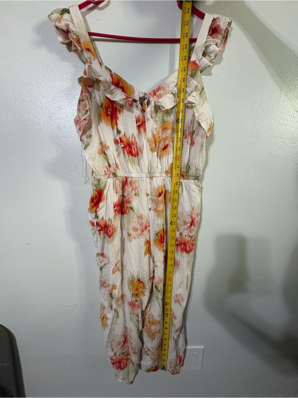 Luxology Cream romper with Red & Orange Floral Print